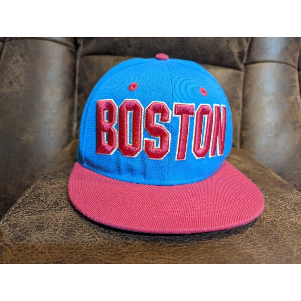 Boston Bay State Apparel Blue Pink Snapback Hat Cap Very Clean Great Condition